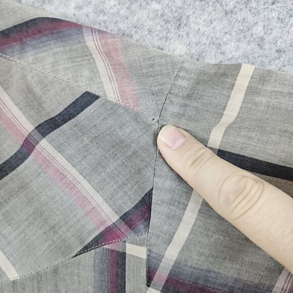 Ely Plains Men's XL Pearl Snap Short Sleeve Shirt Gray Windowpane WITH PINHOLES‎ - Picture 7 of 13